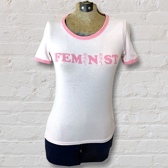 Divided by H&M Pink Short Sleeve Feminist Fitted Graphic Tee - Picture 1 of 5